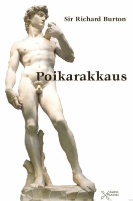 Poikarakkaus-kirjan kannessa on Michelangelon David-patsas alaviistosta kuvattuna valkoisella taustalla.