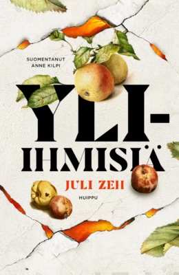 Yli-ihmisiä-kirjan kannessa on vaaleaa, halkeillutta seinää ja sen edustalla omenoita.